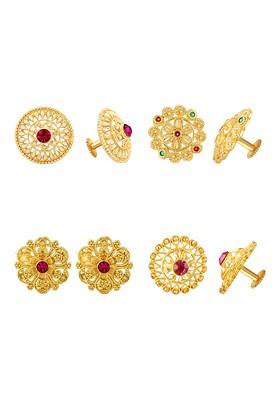 Set Of 4 Gold Plated Cubic Zirconia Studded Studs Earrings
