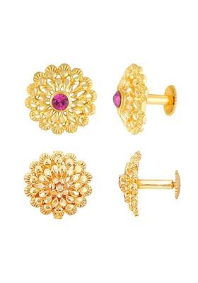 Set Of 2 Gold Plated Stone Studded Studs Earrings