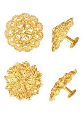 Set Of 2 Gold Plated Floral Shaped Stud Earrings