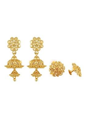 Set Of 2 Gold Plated Floral Jhumkas And Studs Earrings
