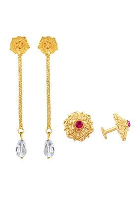 Set Of 2 Gold Plated Floral Drop Earrings