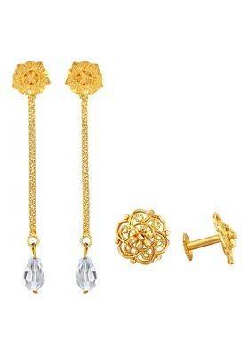 Set Of 2 Gold Plated Floral Drop Earrings