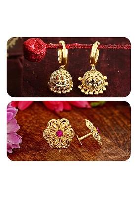 Gold Toned Floral Drop Earrings