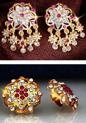 Gold Toned Floral Drop Earrings