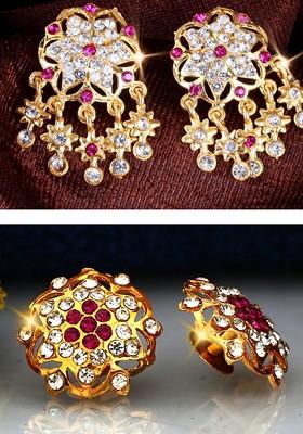 Gold Toned Floral Drop Earrings