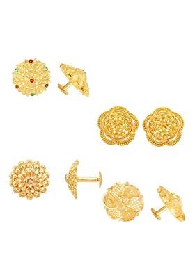 Gold Toned Floral Studs Earrings