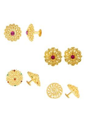 Gold Toned Floral Studs Earrings