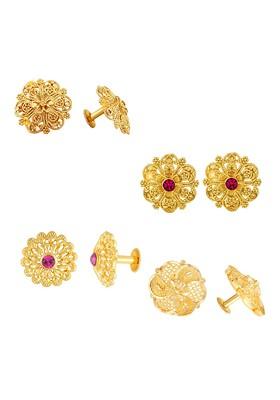 Gold Toned Floral Studs Earrings