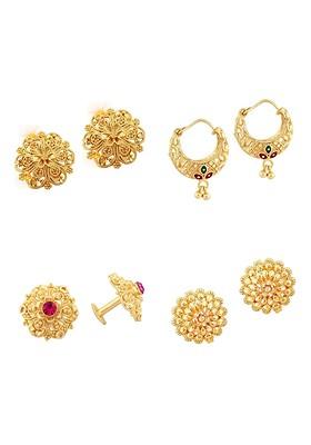 Gold Toned Floral Studs Earrings