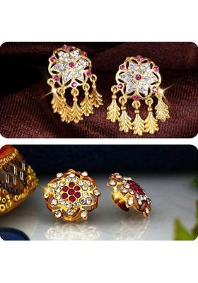 Gold Toned Floral Studs Earrings