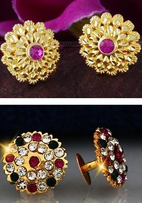 Gold Toned Floral Studs Earrings