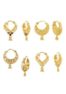 Set Of 2 Gold Toned Floral Hoop Earrings