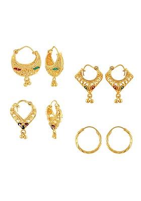 Set Of 4 Gold Plated Floral Half Hoop Earrings
