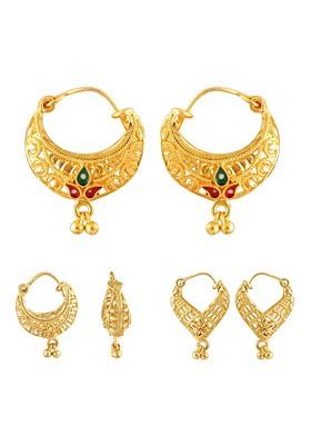 Set Of 3 Gold Plated Floral Hoop Earrings