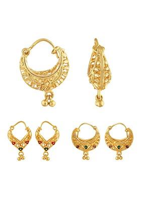 Set Of 3 Gold Plated Floral Hoop Earrings