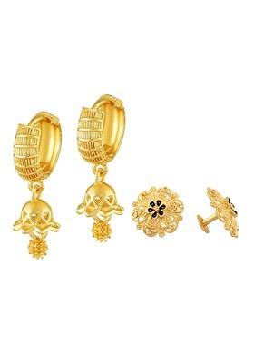 Set Of 2 Gold Plated Brass Floral Hoop Earrings