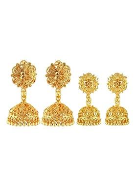Set Of 2 Gold Plated Floral Jhumkas Earrings
