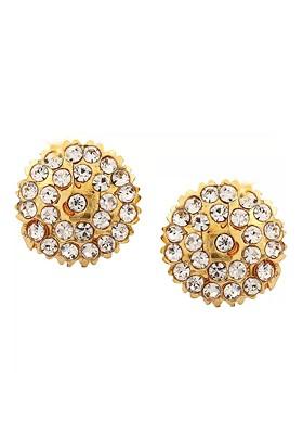 Set Of 2 Gold Plated Stone Studded Brass Floral Studs Earrings
