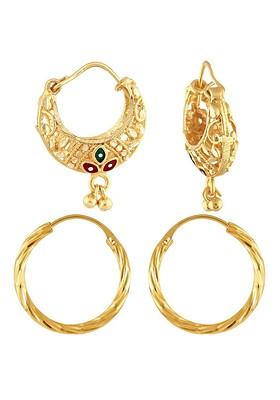 Set Of 2 Gold Plated Brass Floral Hoop Earrings