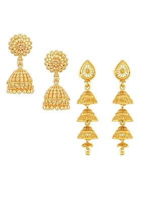 Set Of 2 Gold Plated Floral Drop Earrings