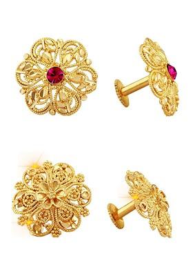 Set Of 2 Gold Toned Floral Studs Earrings