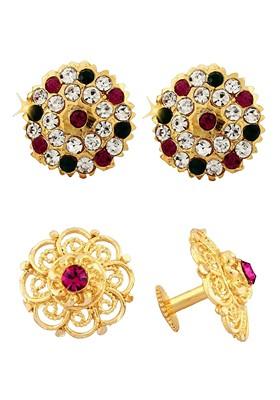 Set Of 2 Stone Studded Floral Studs Earrings