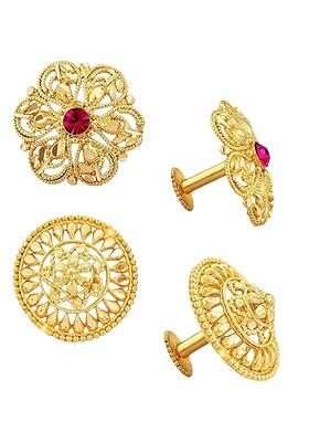 Pack Of 2 Gold Plated Floral Studs Earrings