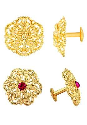 Set Of 2 Stone Studded Floral Studs Earrings