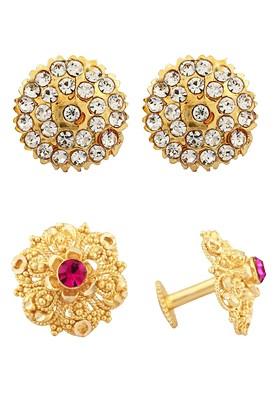 Set Of 2 Gold Plated Stones Studded Floral Studs