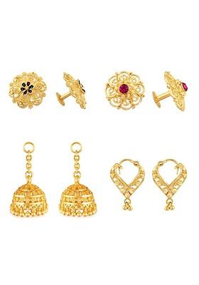 Set Of 3 Gold Plated Dome Shaped Jhumkas Earrings