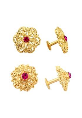 Set Of 2 Gold Plated Stones Studded Floral Studs