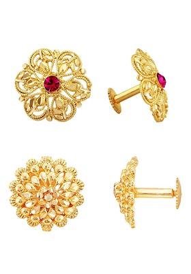 Set Of 2 Gold Plated Stones Studded Floral Studs