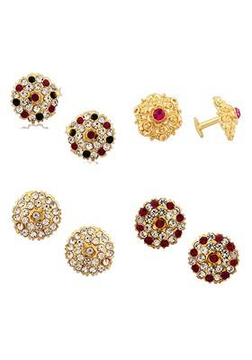 Set Of 4 Gold Plated Artificial Stones Studded Earrings