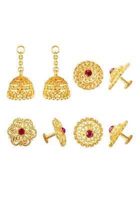 Set Of 3 Gold Plated Cz Studded Dome Shaped Jhumkas