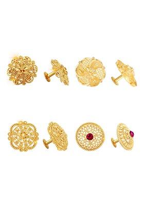 Set Of 4 Gold Plated Stone Studded Floral Studs Earrings