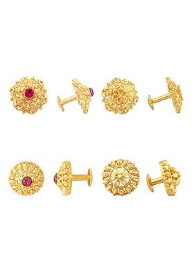 Set Of 4 Gold Plated Stone Studded Floral Studs Earrings
