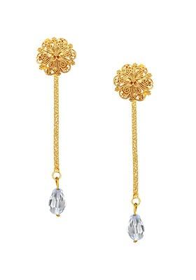Gold Plated Stone Studded Floral Drop Earrings