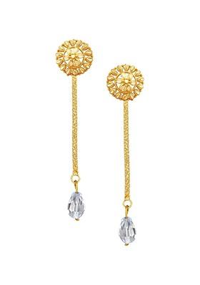 Gold Plated Floral Studs Earrings With Removable Chain Drop