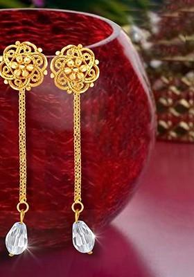 Gold Plated Floral Studs Earrings With Removable Chain Drop