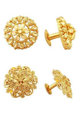 Set Of 2 Gold Plated Floral Shaped Studs Earrings
