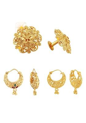 Set Of 3 Gold Plated Floral Studs And Hoop Earrings
