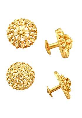 Set Of 2 Gold Plated Floral Studs Earrings