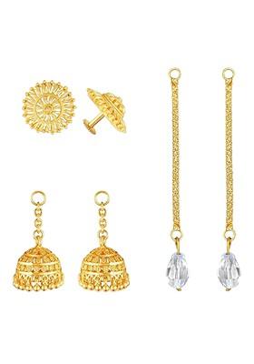 3 In 1 Gold Plated Stud Earrings With Removable Jhumki And Chain Drop