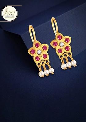 Gold Toned Floral Drop Earrings