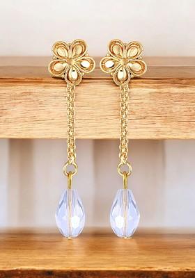 Gold Plated Crystals Studded Changeable Latkan Screw Floral Drop Earrings