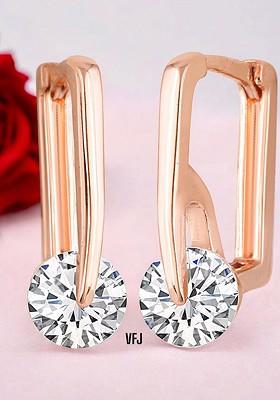 Gold Plated Cubic Zirconia Studded Contemporary Hoop Earrings