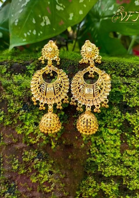 Gold Plated Floral Jhumkas Earrings