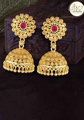 Gold Plated Floral Jhumkas Earrings