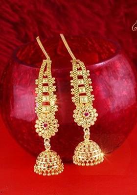 Gold Toned Leaf Shaped Jhumkas Earrings