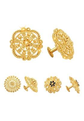 Set Of 3 Gold Plated Floral Hoop Earrings